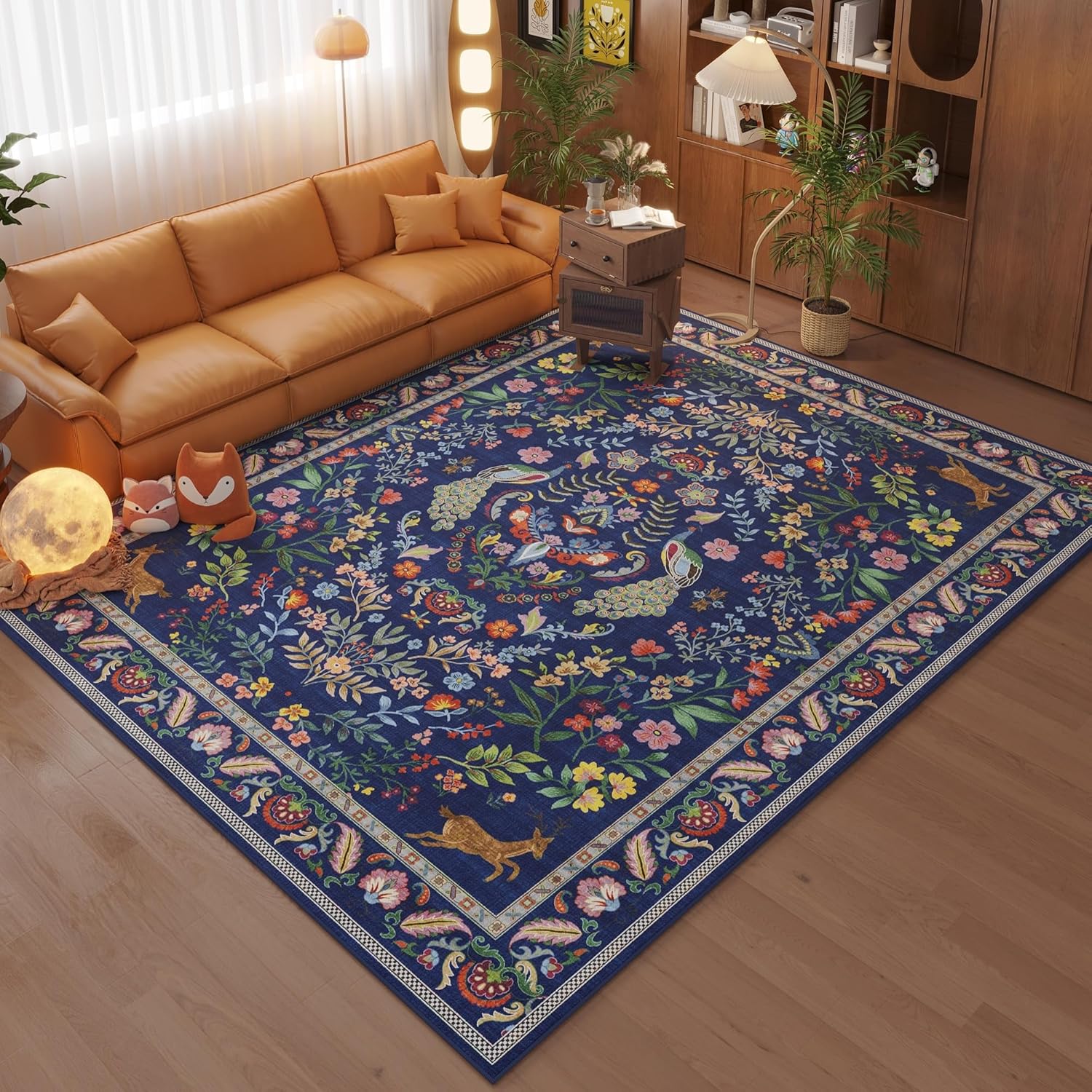 Navy Peacock Deer Floral Area  - đánh giá và giá Retro Gaming Rug
